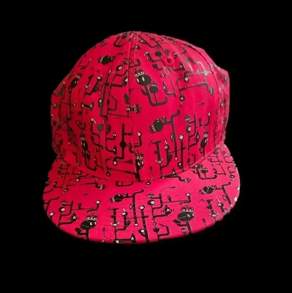 Reverb Black & Red Graphic Print Hat Baseball Cap (sz 7 5/8) - Picture 2 of 7